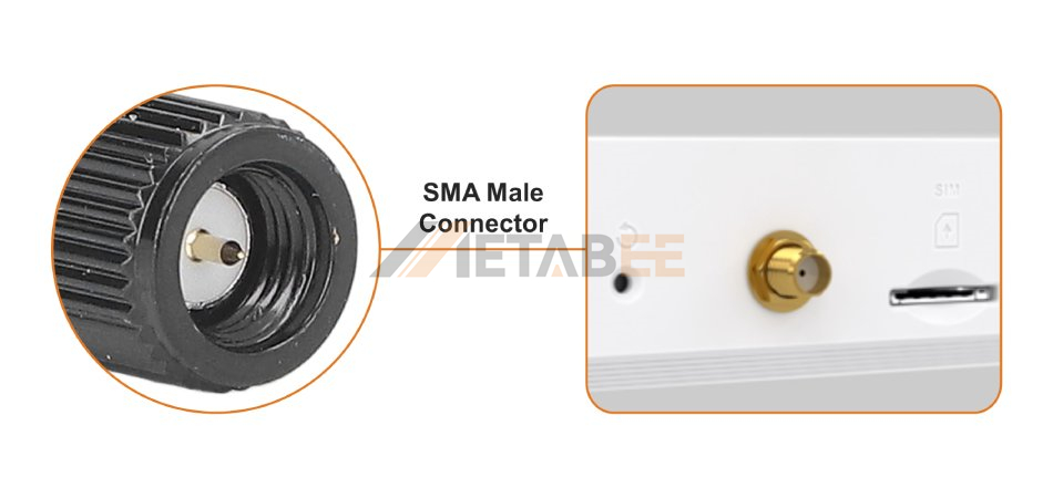 SMA male connector of the Small 2.4 GHz Omni SMA Rubber Duck WiFi Antenna