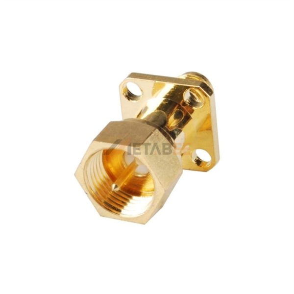 F Male to SMA Female Adapter with 4 Hole Flange, Panel Mount, 50 Ohm