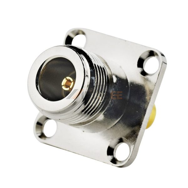 N Female to SMA Male Panel Mount Connector with 4-hole Flange, RF Coaxial Adapter, 50 Ohm