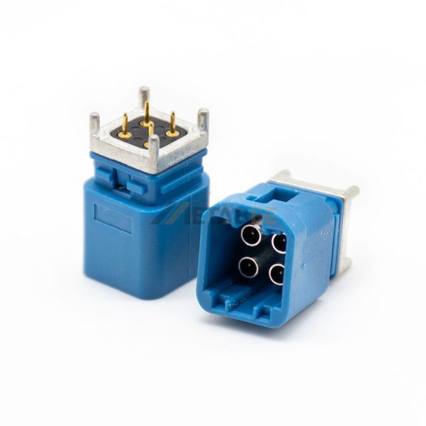 4 Pin Fakra Mini Male Connector Through Hole Mount Solder Attachment, Code C, Blue Color 01