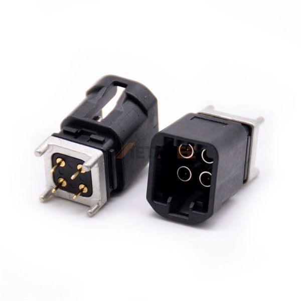 4 Pin High Speed Fakra Mini Male Connector Through Hole Mount Solder Attachment, Code A, Black Color 01