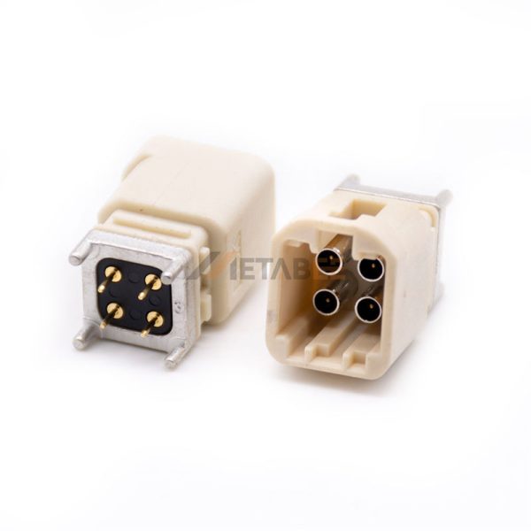 4 Pin High Speed Mini Fakra Male Connector Through Hole Mount Solder Attachment, Code B, White Color 01