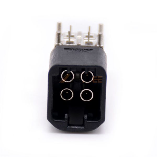 4 Pin Mini Fakra SMB Male Connector Through Hole Mount for PCB Solder Attachment, Code A, Black Color 01