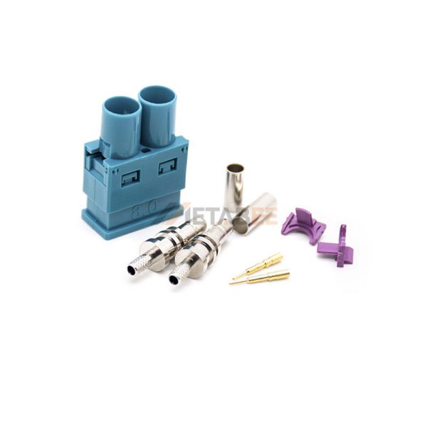 Double Fakra Z Male Connector Crimp Attachment for RG174 RG316 Coax, Water Blue Color 01
