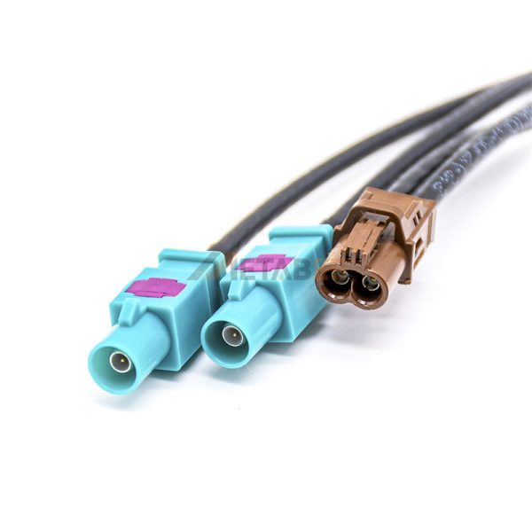 Dual Fakra F Female to 2 Fakra Z Male Cable Assembly Using RG174 Coax 01