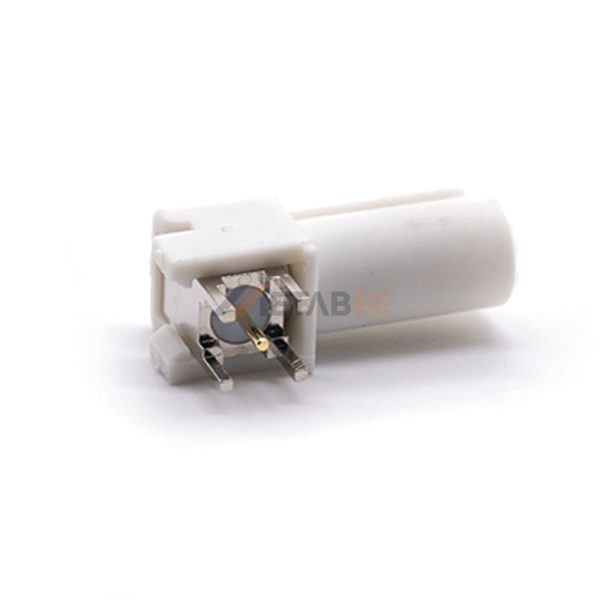 Fakra B Male PCB Through Hole Mount Connector, Right Angle, White Color 01
