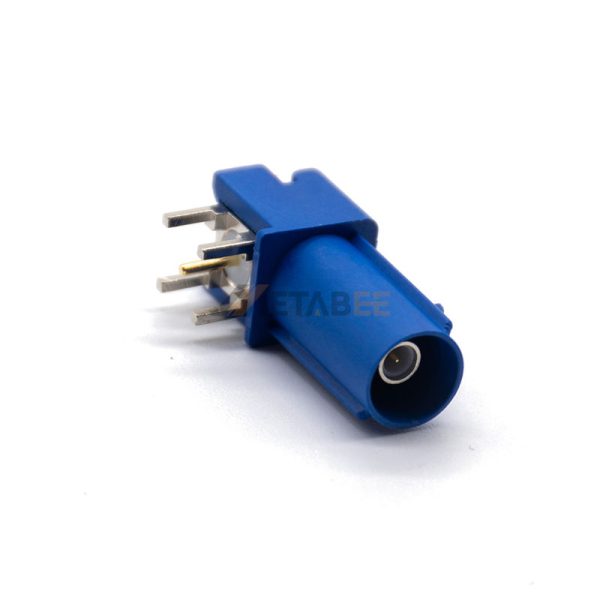 Right Angle Fakra C Male Connector Through Hole Mount for PCB, Blue Color 01