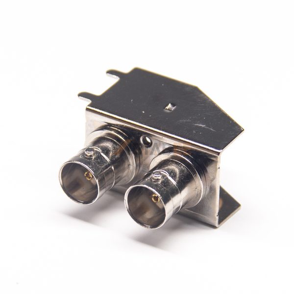 Right Angle Board Mount 2 in 1 Double BNC Jack Connector Through Hole Mount for PCB 01