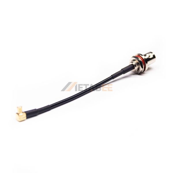 Right Angle MCX Male to Bulkhead BNC Female Pigtail Cable Using RG174 Coax 01