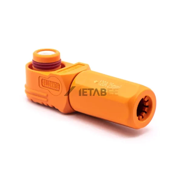 Right Angle 6mm 120A Signle Core Battery Energy Storage Plug Connector for 25mm² Unshielded Cable, Orange 01