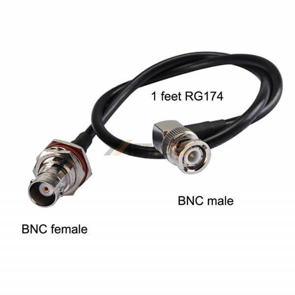 Right Angle BNC Male to Bulkhead Panel Mount BNC Female Cable Using RG174 Coax 01