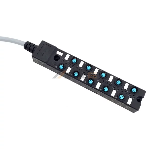 M8 10 Ports Actuator Sensor Distribution Box with Integrated Control Cable, 10x M8 A-coded 3 Pin Female Connector, LED Indicator 01