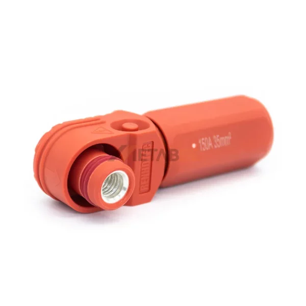 Right Angle 8mm 150A Single Core Energy Storage Plug Connector for 25mm² Unshielded Cable, Red 01