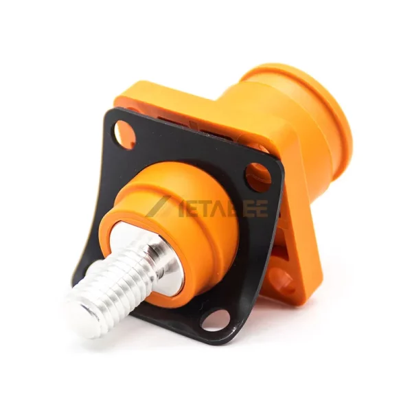 Straight 8mm 200A Single Core HV Battery Storage Socket Connector with M8 Screw Termination, Orange 01
