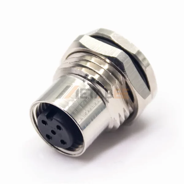 High Quality Waterproof M12 5 Pin A Coded Bulkhead Panel Mount Connector for Cable, Solder Type, Straight (1)