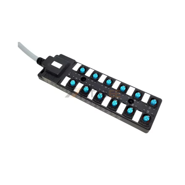 M12 12 Ports Actuator Sensor Junction Box with Integrated Control Cable, 12x M12 A-coded 5 Pin Female Connector, LED Indicator 01