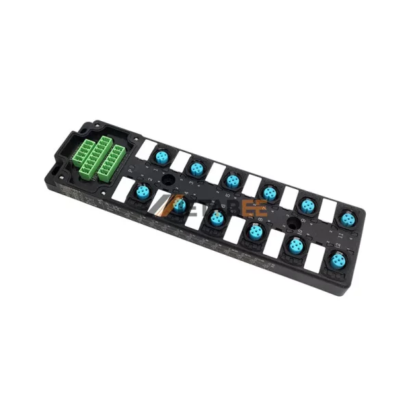 M12 12 Ports Passive Distribution Block with PCB Connection Interface, 12x M12 A-coded 5 Pin Female Connector, LED Indicator 01