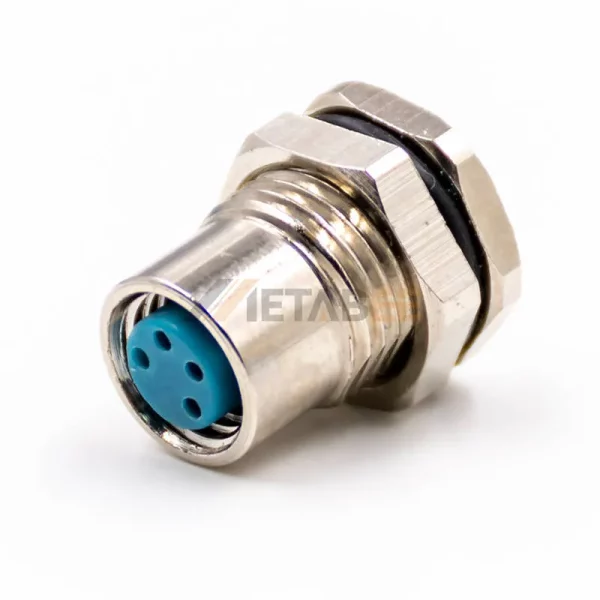 M12 4 Pin A Coded Female Bulkhead Connector for Cable, Solder Type, M16 x 1.5, Straight (1)