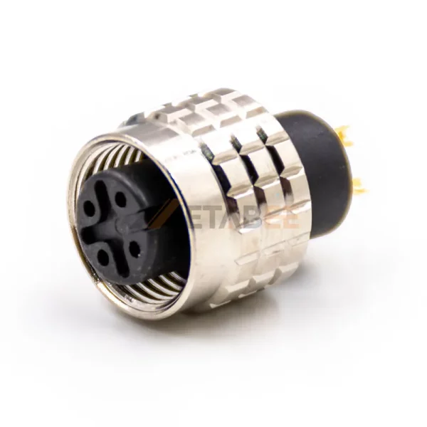 M12 4 Pole A Coded Female Molded Field Wireable Connector for Cable, Straight, Solder Type 01