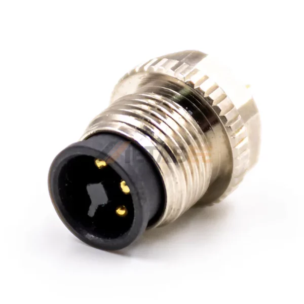 M12 4 Pole T Coded Male Power Field Wireable Connector for Cable, Straight, Solder Type 01