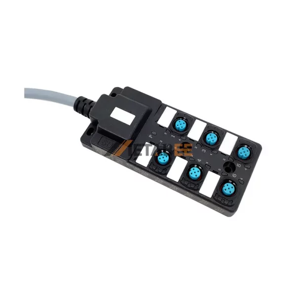 M12 6 Ports Actuator Sensor Distribution Box with Integrated Control Cable, 6x M12 A-coded 5 Pin Female Connector, LED Indicator 01