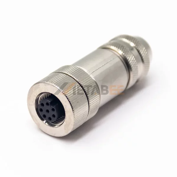 M12 8 Pin A Coded Female Field Wireable Connector, Straight, Shielded (1)