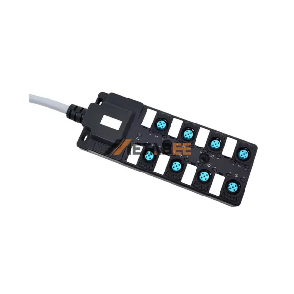 M12 8 Ports Actuator Sensor Junction Box with Integrated Control Cable, 8x M12 A-coded 5 Pin Female Connector, LED Indicator 01