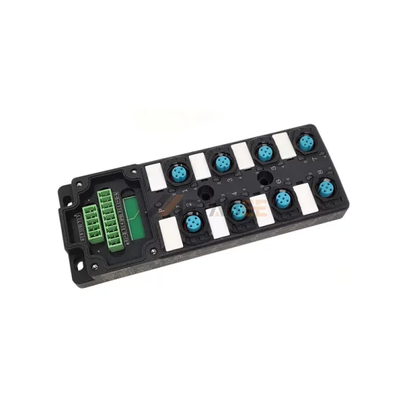 M12 8 Ports Actuator Sensor Splitter Box with PCB Connection Interface, 8x M12 A-coded 5 Pin Female Connector, LED Indicator 01