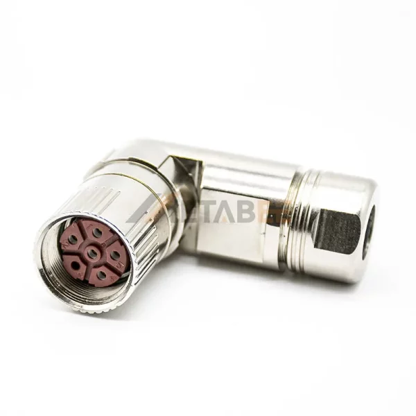 M23 6 Pin Female Field Wireable Power Connector, Right Angle (1)