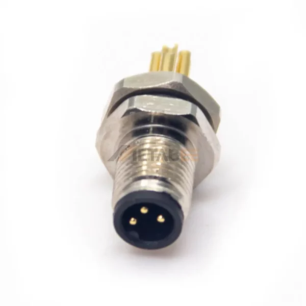 M5 3 Pin Male Waterproof Bulkhead Connector, Solder Type, IP67 01