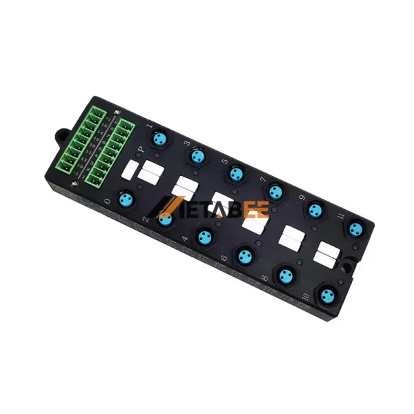 M8 12 Ports Actuator Sensor Distribution Block with PCB Connection Interface, 12x M8 A-coded 3 Pin Female Connector, LED Indicator 01