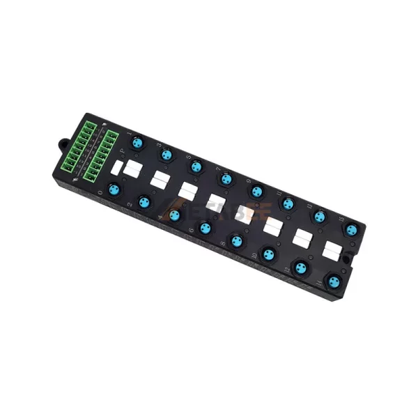 M8 16 Ports Actuator Sensor Distribution Box with PCB Connection Interface, 16x M8 A-coded 3 Pin Female Connector, LED Indicator 01