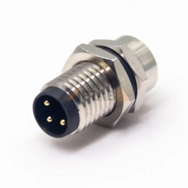 M8 3 Pin A Code Male Panel Mount Connector for Cable, Solder Type, Straight 01