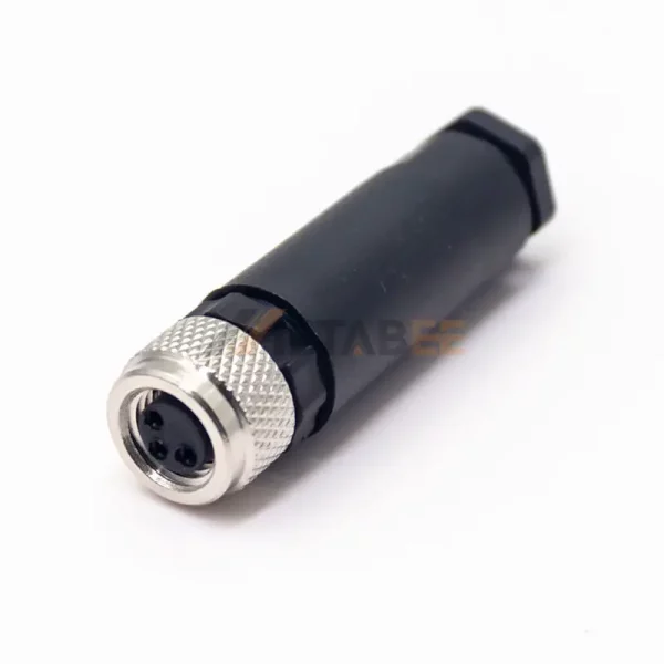 M8 3 Pin Female Field Wireable Connector, Straight, Plastic Shell, IP67 IP68 01