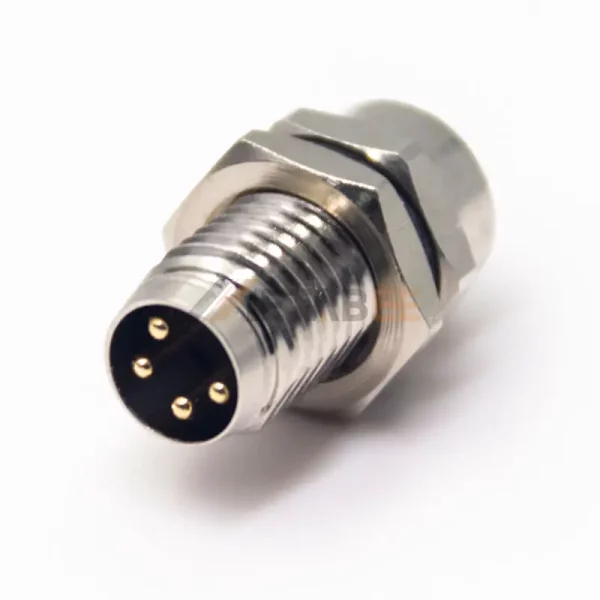 M8 4 Pin A Code Male Panel Mount Connector for Cable, Solder Type, Straight 01