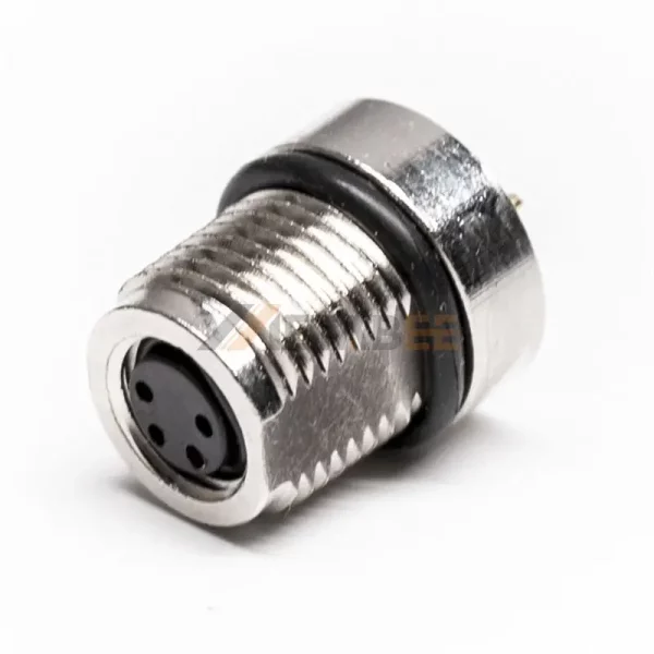 M8 4 Pin Female Panel Mount Connector for PCB, Straight 01