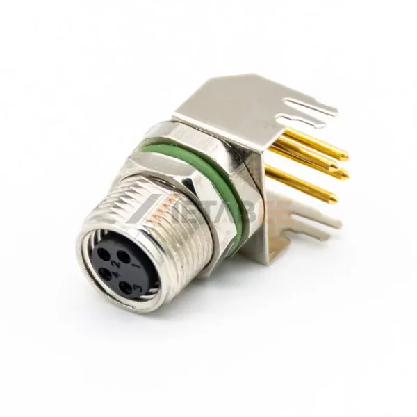 M8 4 Pin Female Right Angle Panel Mount Connector for PCB 01