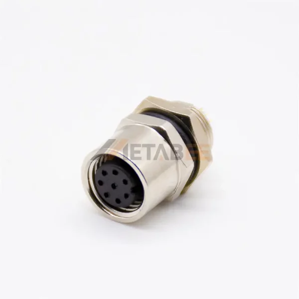 M8 8 Pin A Coded Female Bulkhead Mount Connector for Cable, Straight 01