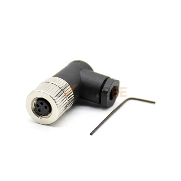 Right Angle M8 4 Pin Female Field Wireable Connector, Unshielded 01