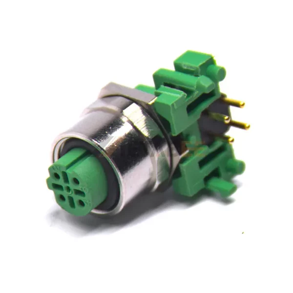 Industrial Ethernet Connector M12 4 Pin D Coded Female Bulkhead Conenctor for PCB, Panel Mount, Right Angle 01