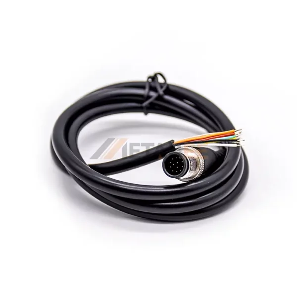 M12 12 Pin A Coded Male Shielded Cable, AWG26, 2m 01