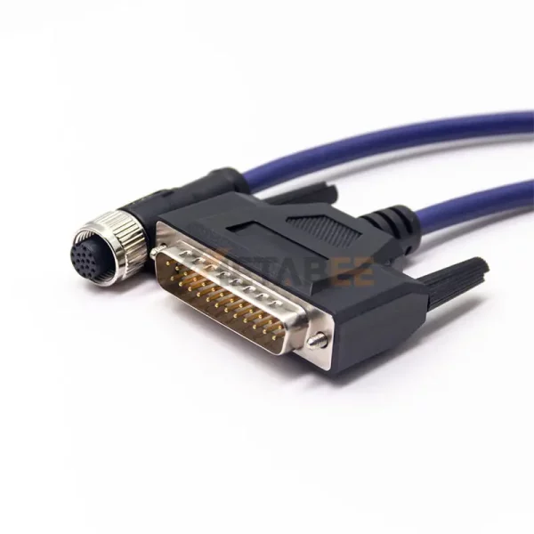 M12 17 Pin A Coded Female Conenctor to D-Sub 25 Pin Male Molded Adapter Cable, AWG26, 1m 01