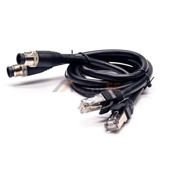 M12 4 Pin D Coded to RJ45 Male Molded Ethernet Cable, AWG22, 1m 01