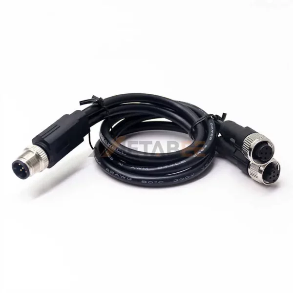 M12 5 Pin A Coded Male to Dual M12 5 Pin A Coded Female Splitter Cable, AWG22, 0.5m 01