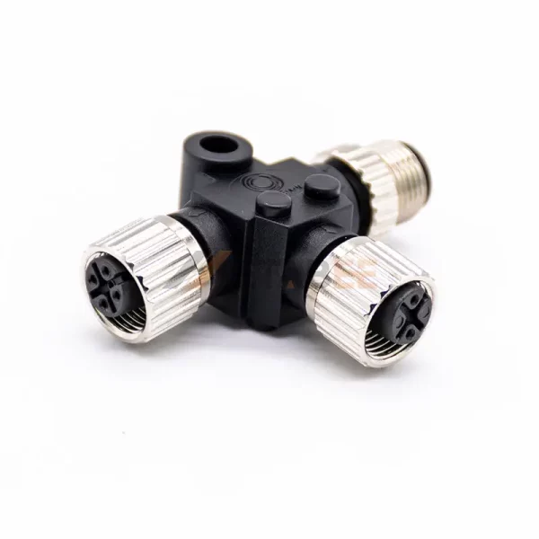 M12 5 Pin A-coded T Coupler, 1 Male to 2x Female 01