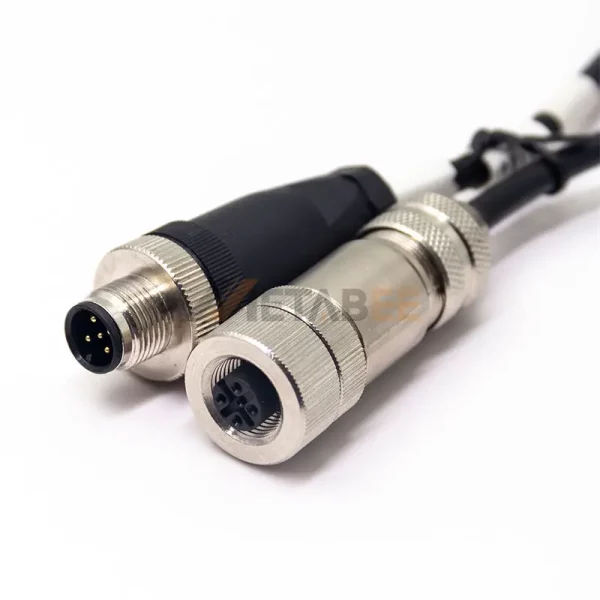 M12 5 Pole A Coded Male to Female Extension Cable Assembly, AWG22, 0.5m 01