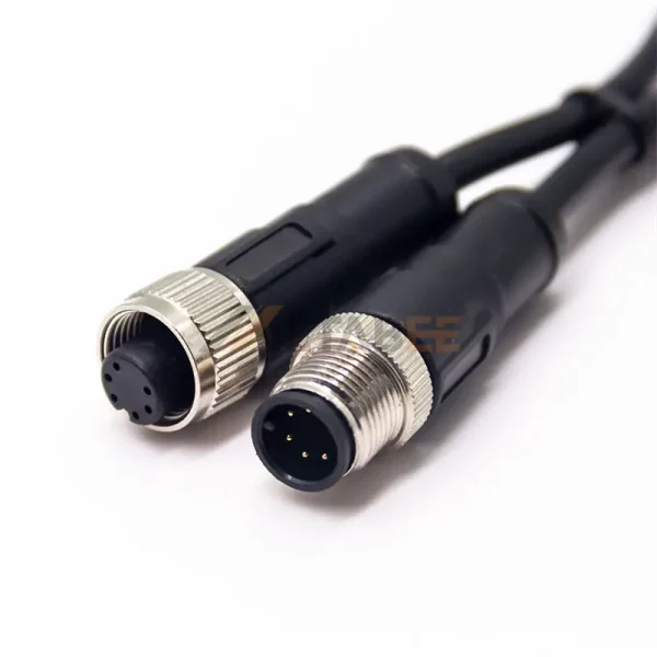 M12 6 Pin C Coded Male to Female Molded Extension Cable, AWG24, 0.5m 01