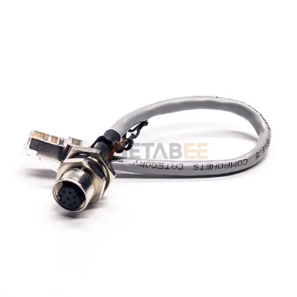 M12 8 Pin A Coded Female to RJ45 Male Cable Assembly, AWG24, 30cm 01