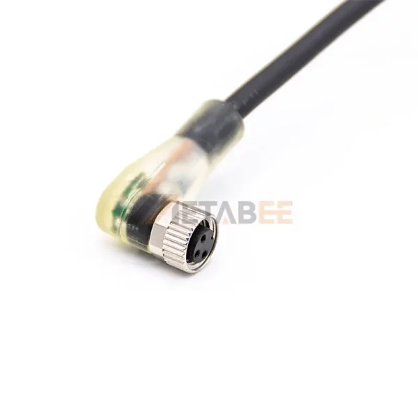 Right Angle M8 3 Pin A Coded Female Cable with LED, AWG26,1m 01