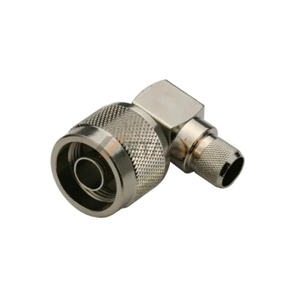 90 Degree N Male Crimp Connector, Cable Type, 50 Ohm